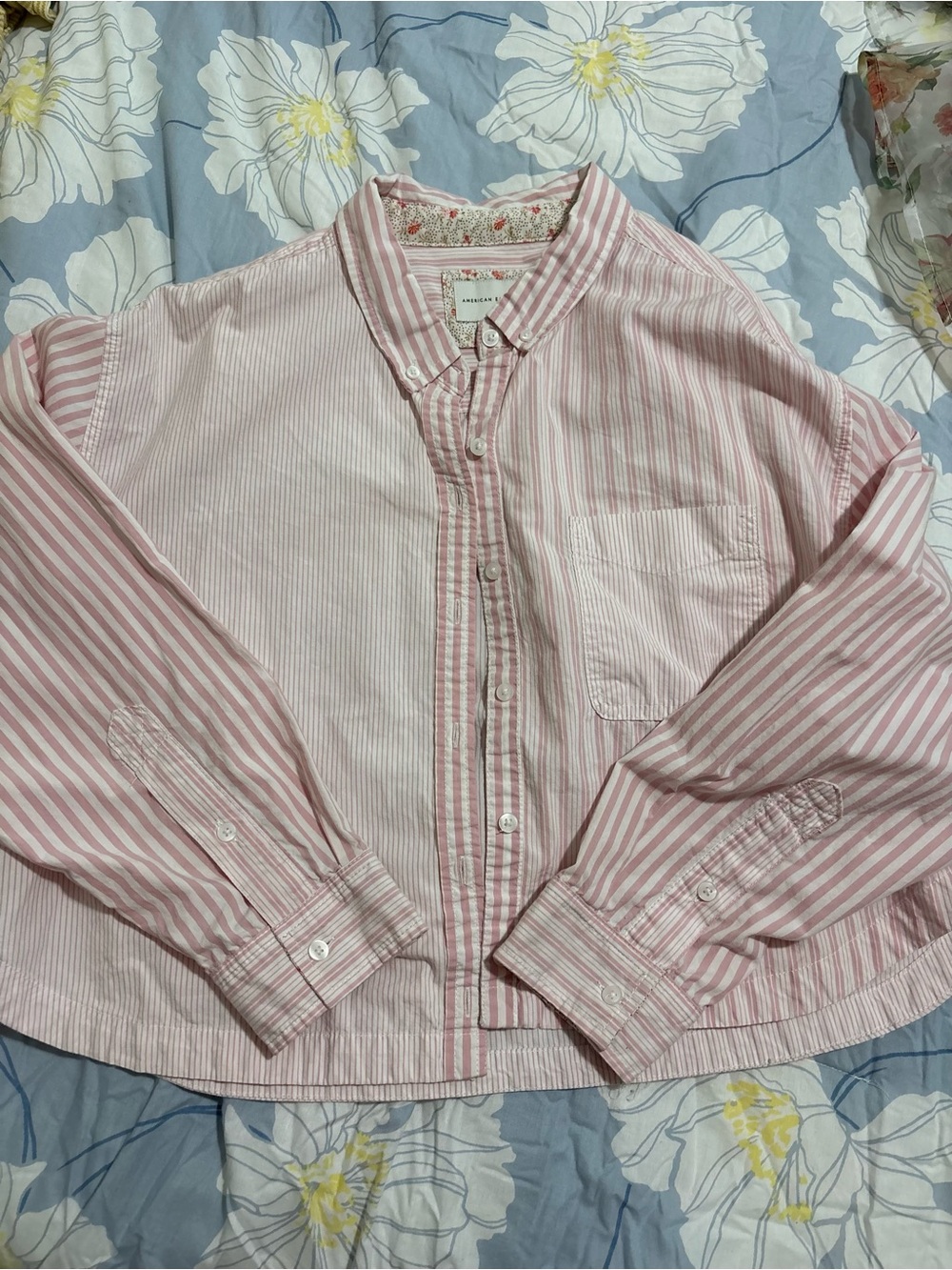 American Eagle Outfitters Pink & White Striped Button-Down Shirt